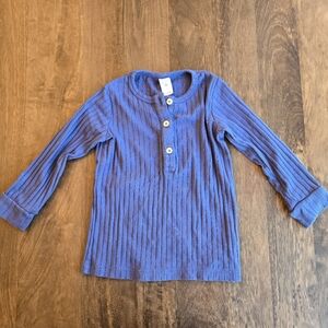 Kate Quinn 100% Organic Cotton Kids Ribbed Long-Sleeve Henley Top - Blue 3T